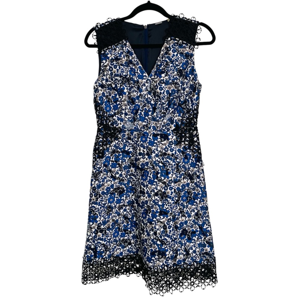 Elie Tahari Wren Dress Women Size 4 Blue White Floral Lace Wedding Guest